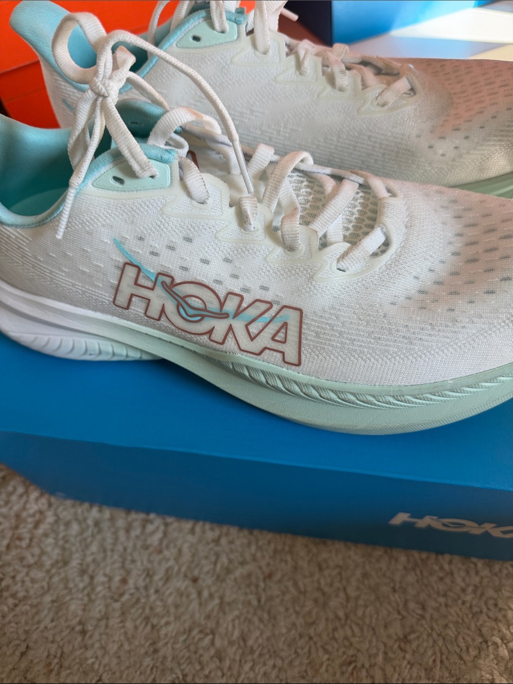 Hoka Women's Mint Green and White Running Shoes